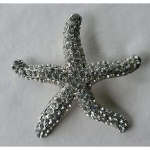 Vintage Signed RMN Starfish Brooch Pin Silver Tone Rhinestone Pave